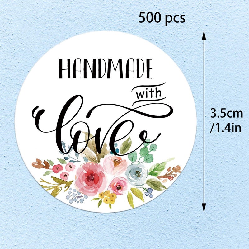 Mr.Mug Floral Handmade Stickers, 1.4 Inch Round, 500 Labels per Roll (1 Roll), Adhesive Labels - Image 3